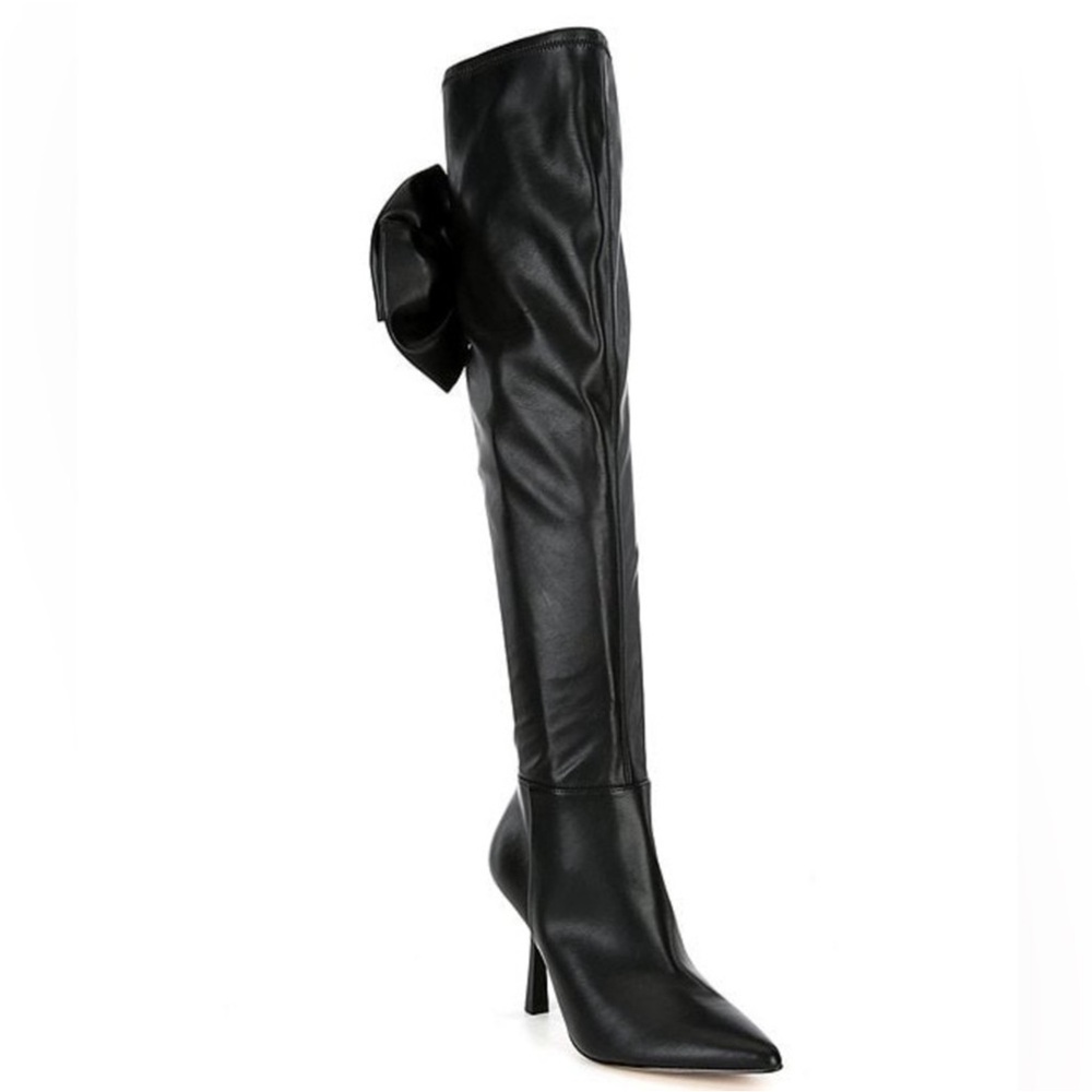 NEW Gianni Bini “Delilah” Bow Back Stretch Over-the-Knee Black Boots NWT - Picture 2 of 4